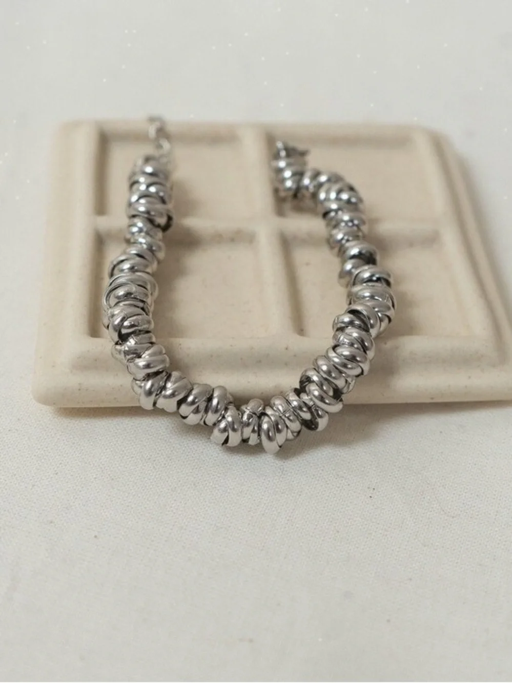 Silver Chunky Knotted Ring Chain Bracelet